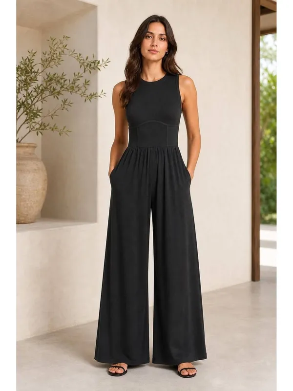 Cider Solid Sleeveless Wide Leg Jumpsuit - Image 6