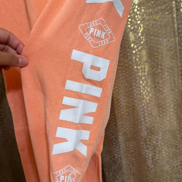 PINK Victorias Secret Orangey Peach Fleece Jogger Sweatpants Medium - Image 5