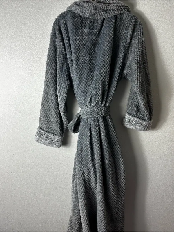 Midnight by Carole Hochman Plush Grey Hooded Bath Robe size Large - Image 6