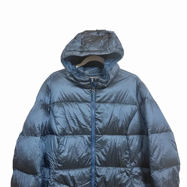 Eddie Bauer Luna Peak Women Sz XXL Down Parka Coat Blue Hooded Quilted Full Zip - Image 2
