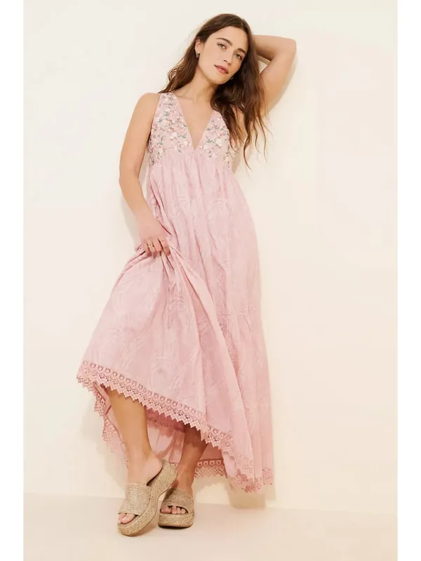 ANTHROPOLOGIE Pinnacle By Shruti Sancheti Paisley Tiered Maxi Dress Pink Large - Image 10