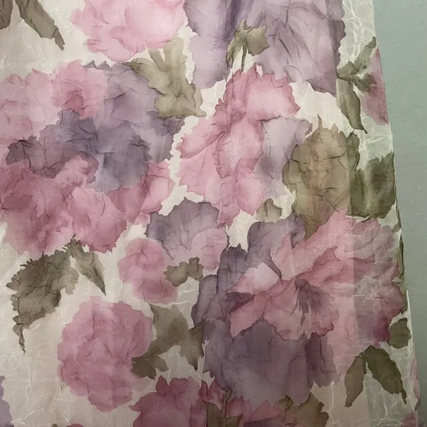 Vintage Floral Skirt Crinkle Pink Crinkle Maxi A-Line Made in USA Romantic 90s - Image 10