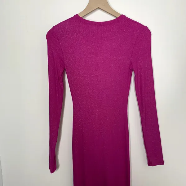 Skims Long Sleeve Dress Luxe Limited Edition Fuchsia Shimmer Foil Womens Medium - Image 10