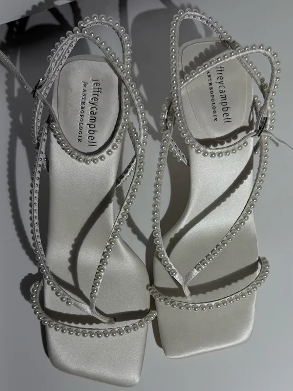 NWOT Free People Jeffrey Campbell White Pearl-Strap Kitten Heel Sandals - Image 6