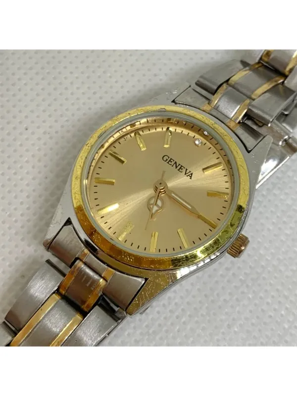 Geneva vintage women’s watch gold silver tone 27mm quartz up to 7.5” running - Image 2