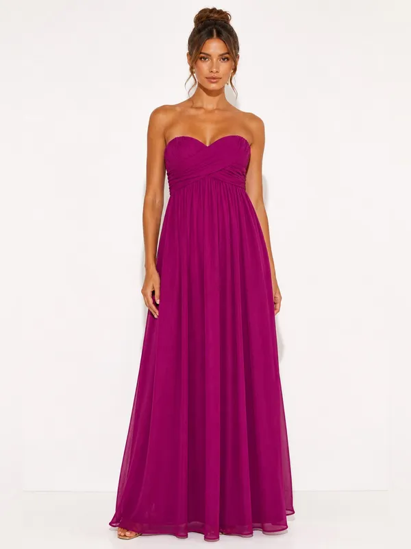 J.Crew 100% Silk Strapless Pleated Maxi Dress Magenta Fuchsia Wedding Guest - Image 3
