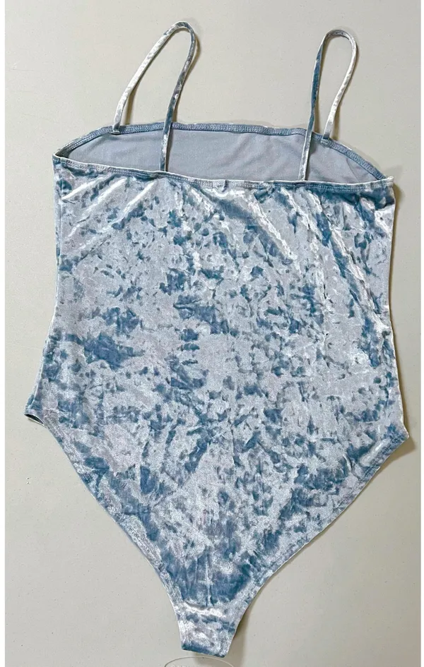 Baby Blue Pastel Velvet Spaghetti Strap Tank Top Bodysuit Onesie Shirt Blouse Size L 🦋 - Image 3
