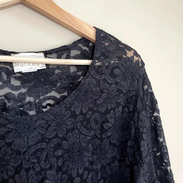 Solange sheer lace long sleeved pullover black shirt women's 26/28‎ nylon grunge - Image 2