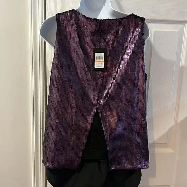 NWT DKNY Sequin Tank Top Womens Regal Purple Split Back P1JA6KDQ‎ Size S - Image 5