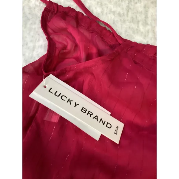 Lucky Brand Pink Tiered Sheer Swim Cover Up Dress Tassel Tie‎ Large 1076033 PNK - Image 2