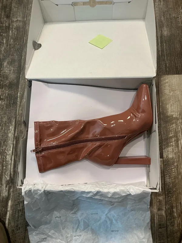 Aldo Glossy Mid-Calf Block Heel Boots in Chestnut Pink Size 6.5 - Image 14