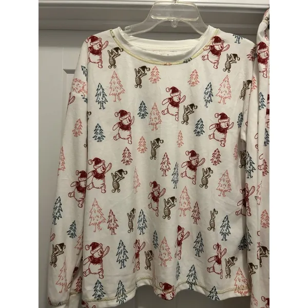 Disney Winnie The Pooh Holiday Christmas Pajama Set Top & Pants Medium Knit Cozy - Image 3