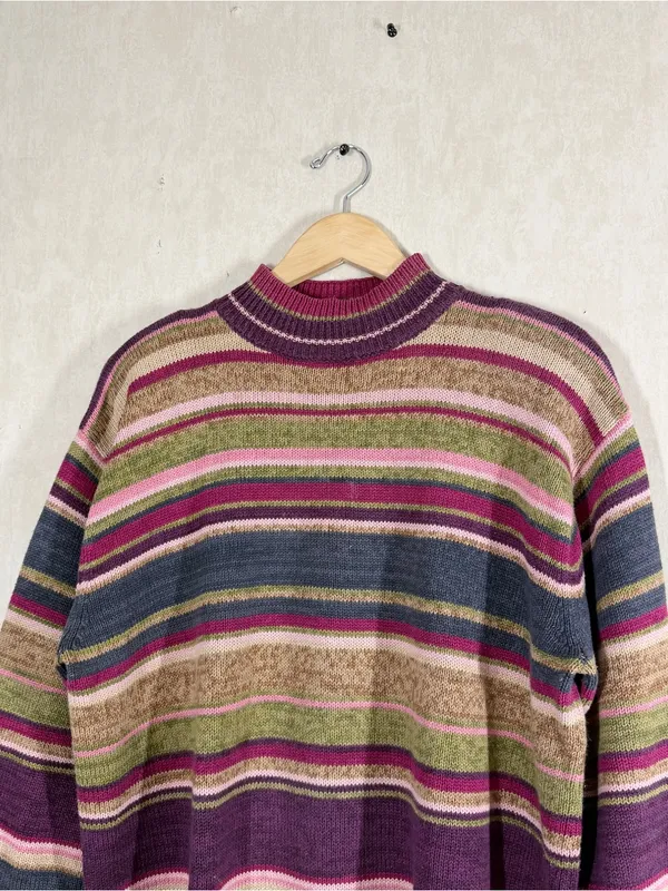 Tiara International Vintage Mock Neck Knit Sweater Grandma in Multi Stripe X - Image 2
