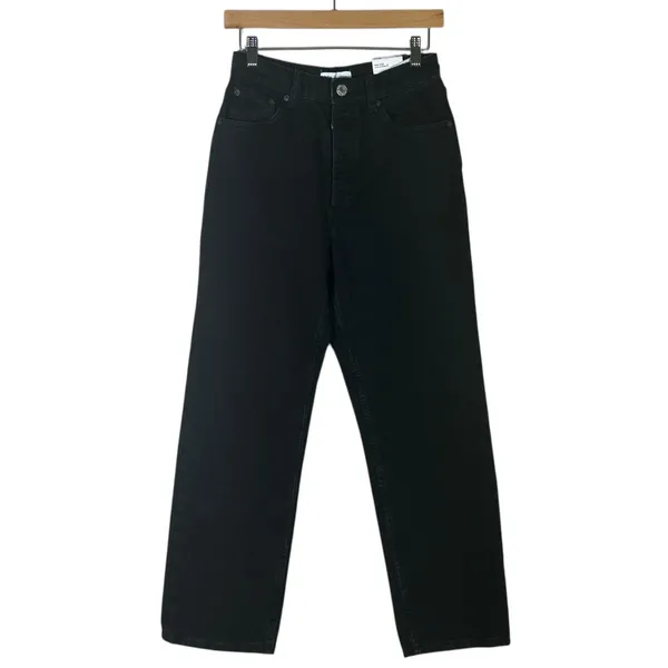 Zara Mom Jeans Womens 4 Black High Rise Straight Rigid Clean Girl Minimalist - Image 3