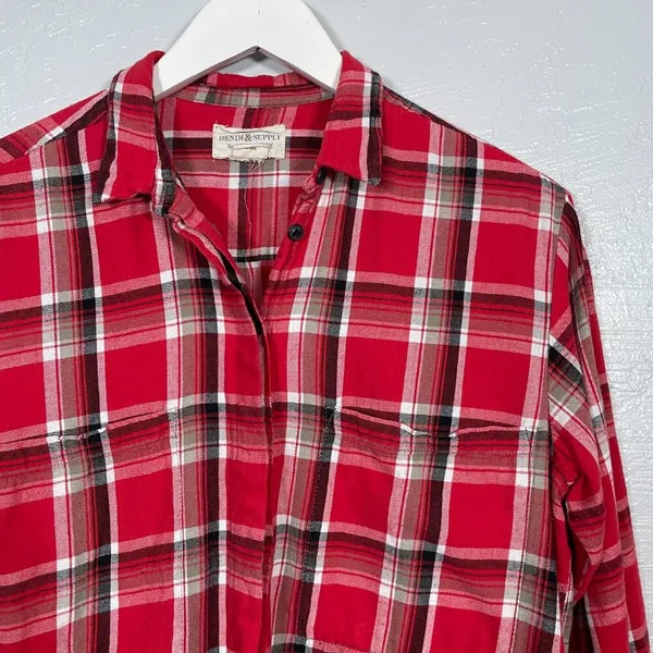 Denim & Supply Ralph Lauren Women M Red Black White Plaid Flannel Shirt Boho - Image 5