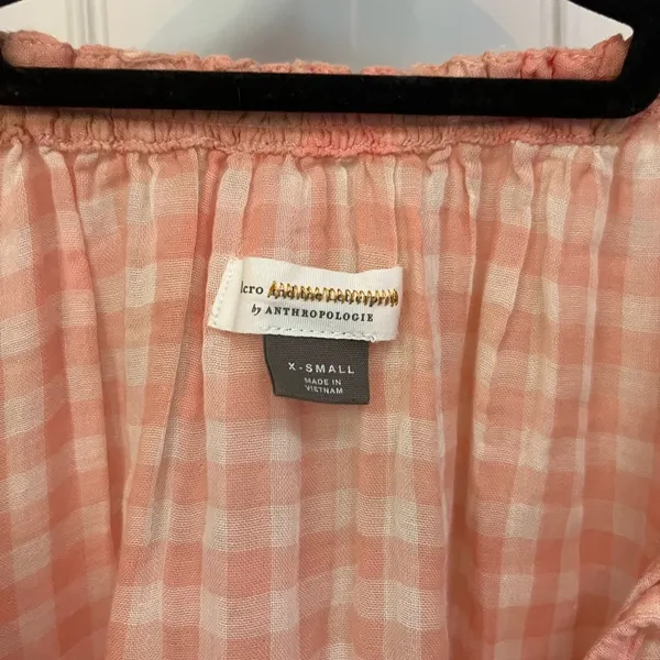 Anthropologie Pilcro‎ peach Plaid Top With Raw Edge babydoll | Size XS - Image 3