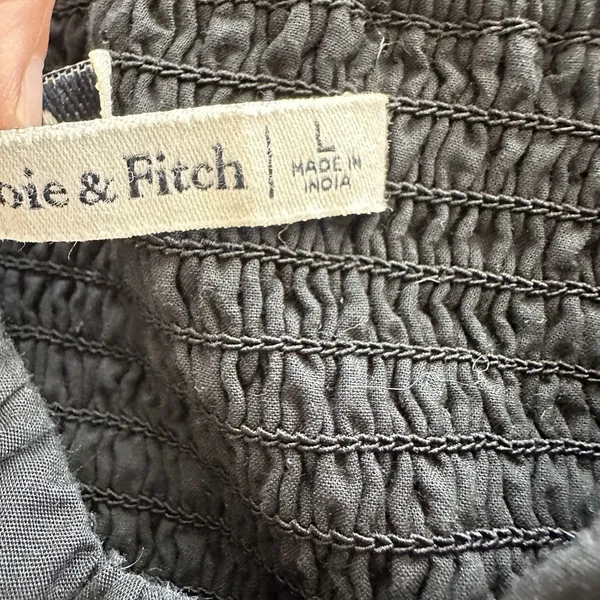 Abercrombie & Fitch Black Puff Sleeve Babydoll Top L Cropped Smocked Coquette - Image 6