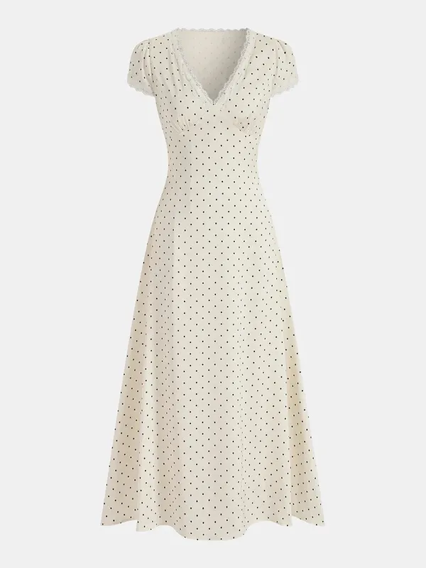 CoMMENSE Polka Dot Lace Trim Maxi Dress, size medium NWT Satin Sold out - Image 2
