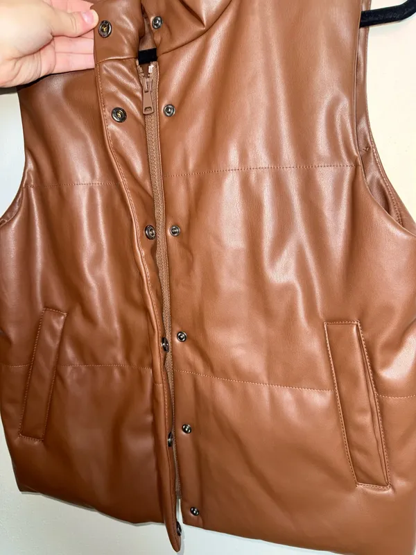 Maurices Faux Leather Vest Cognac Brown Collared Puffer - Image 4