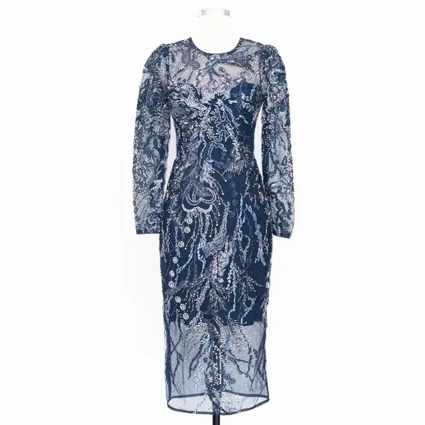 Dress‎ The Population | New! Elegant Navy Sophia Dress with Embroidered Sequins - Image 2