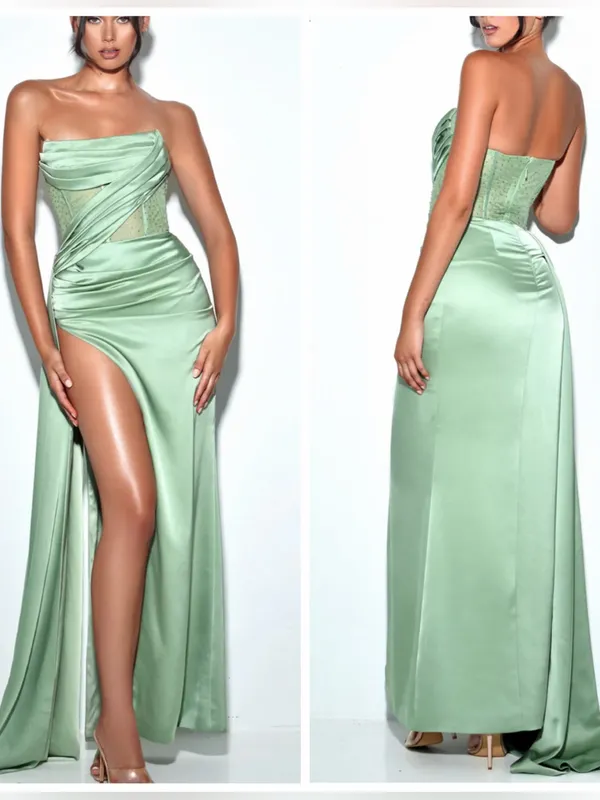NWT Miss Circle Holly Basil Crystallized Corset Slit Satin Gown Maxi Sz Medium * - Image 2