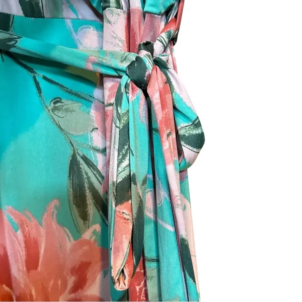 Pink Blue Floral Wrap Maxi Dress Plus Size 3X Stretchy Belted Easter Wedding - Image 4