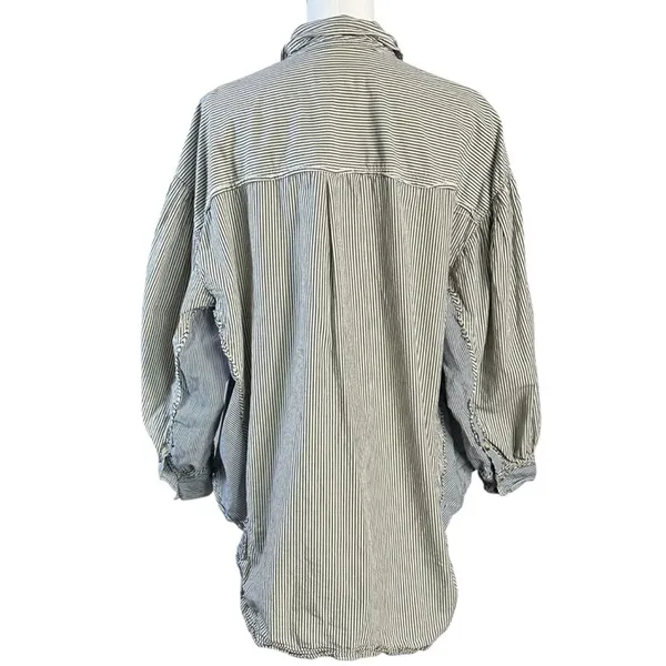 Free People Oversized Happy Hour Oxford Button Down Shirt Small Preppy Stripes - Image 9
