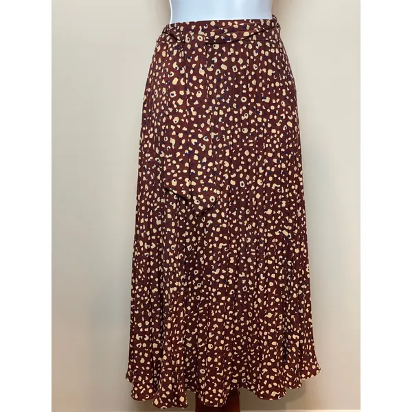Skies Are Blue Pleated Midi Skirt Size M Deep Terra Cotta Tie Waist Elastic Back - Image 2