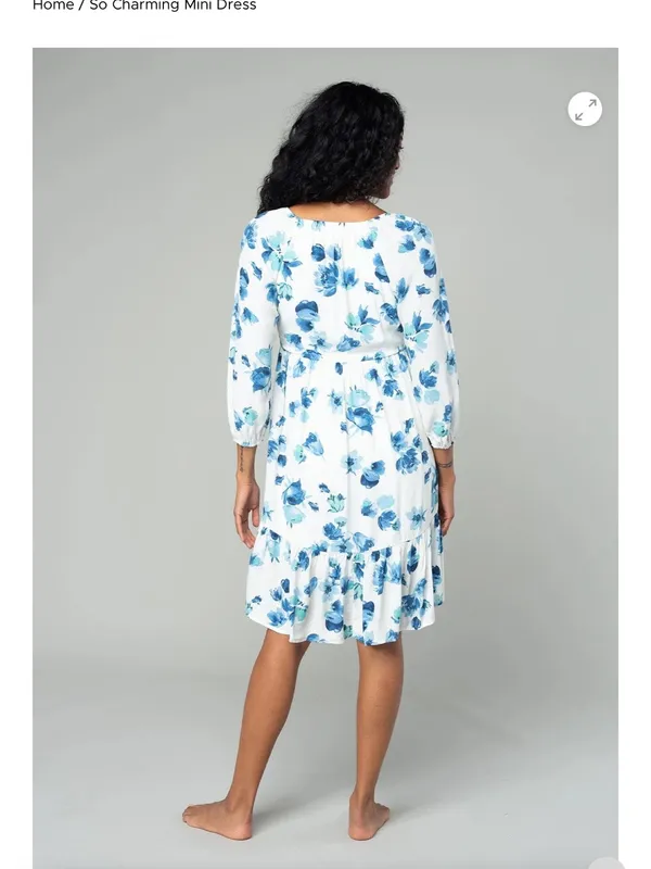 lovestitch so charming White Mini Dress with Blue Floral Print‎ l NWT - Image 2