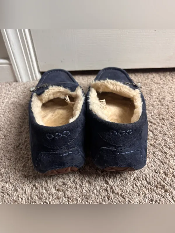 UGG Ansley Charm Loafers Slippers Navy Suede Shearling Size 8 - Image 4