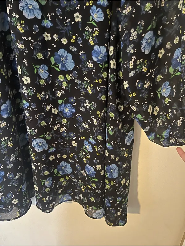 Banana Republic Blue Black Floral Long Sleeve Mini Dress XL Office Career - Image 4
