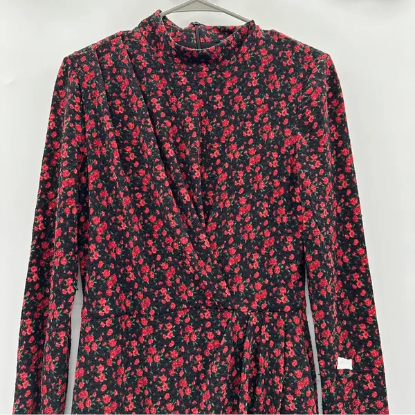 RTR Black Halo Briar Long‎ Sleeve Black & Red Rose Floral Print Mini Dress Sz 6 - Image 4