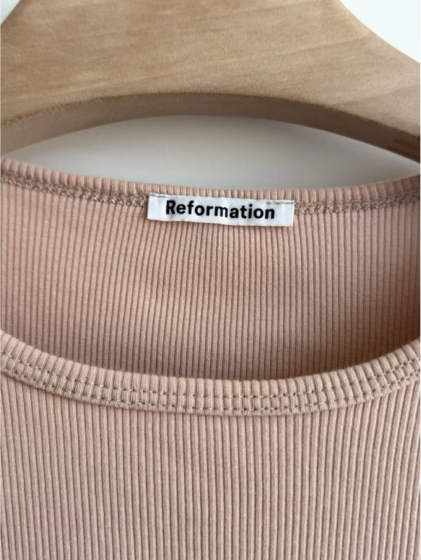 Reformation Ribbed Organic Cotton Baby Tee Blush Pink Short Sleeve Top - Image 3