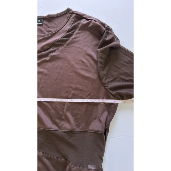 SheIn Womens Brown Mesh Bodysuit XL Sheer Long Sleeve Geometric Panels Fitted - Image 7