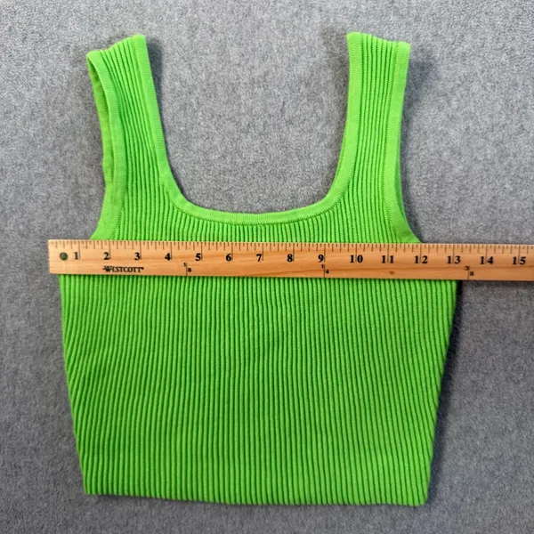 GB Gianni Bini Women's Small Neon Green Ribbed Knit Scoop Neck Cropped Tank Top - Image 3