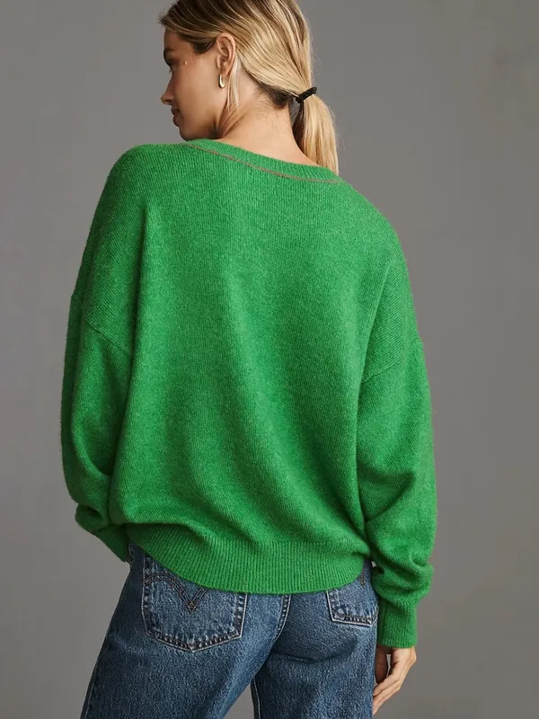 Sundry Love Oversized Green Crewneck Sweater with Pink Graphic Size Small - Image 2