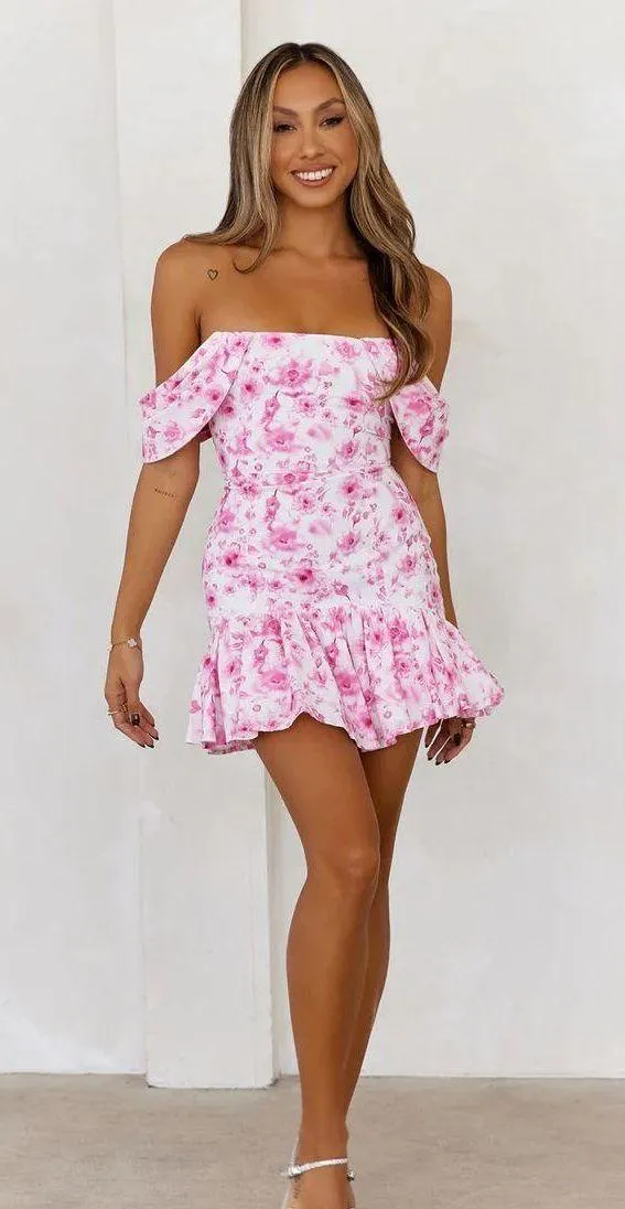 Hello Molly Off Shoulder Floral Mini Dress Pink - Image 2