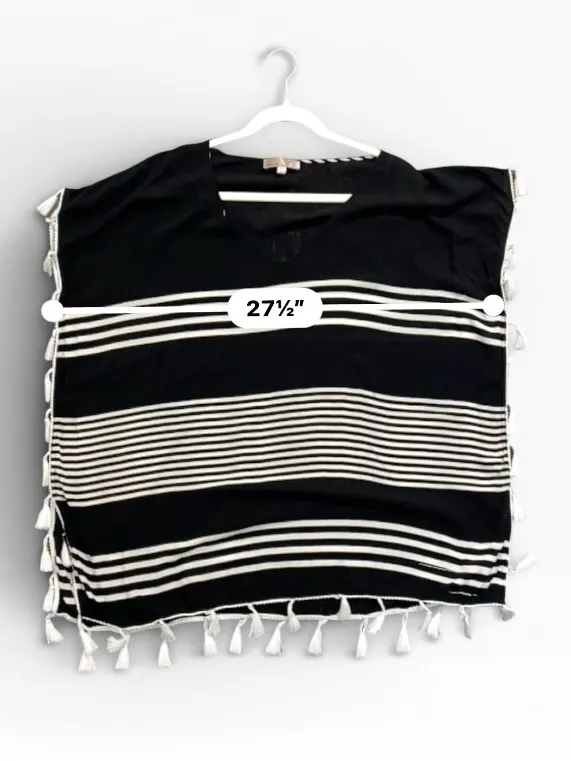 Black & White Striped‎ Tassel Swim Coverup - Image 5