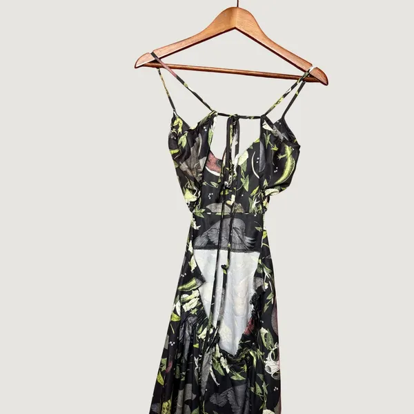 Unbranded Maxi Dress Womens S Black Animal Skull Print Excellent Open Back Tie - Image 3