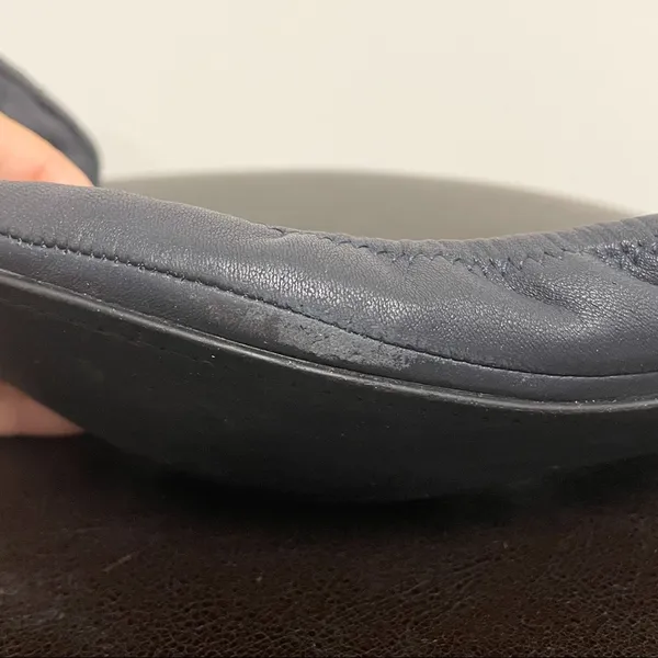 Tory Burch Eddie Navy Blue Leather Ballet Flats 6 M Folding Elastic Rim *No box* - Image 9