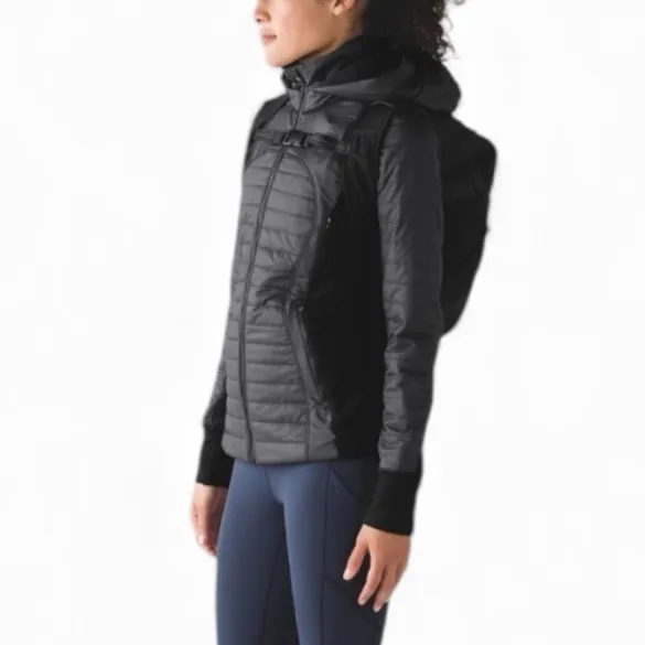 LULULEMON FIRST MILE Black Gorpcore Active Quilted Hooded Jacket Size 6 - Image 3