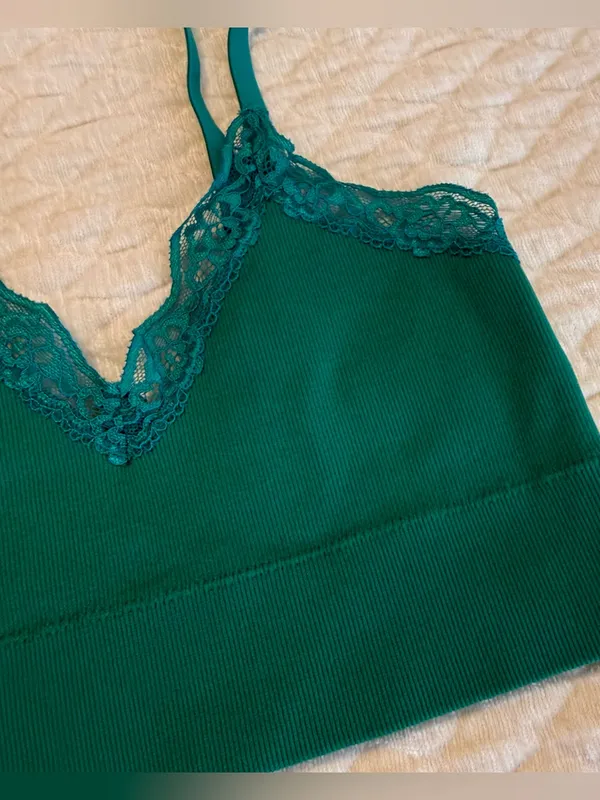George Green Teal Bralette Bra Lace Trim Size Small Ribbed - Image 2