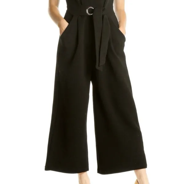 Romeo & Juliet Couture Black Sleeveless Belted Wide Leg Jumpsuit Size Medium - Image 3