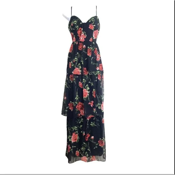 Crystal Doll Dress Juniors 1 Black Floral Chiffon Maxi Sundress Layered Summer - Image 2