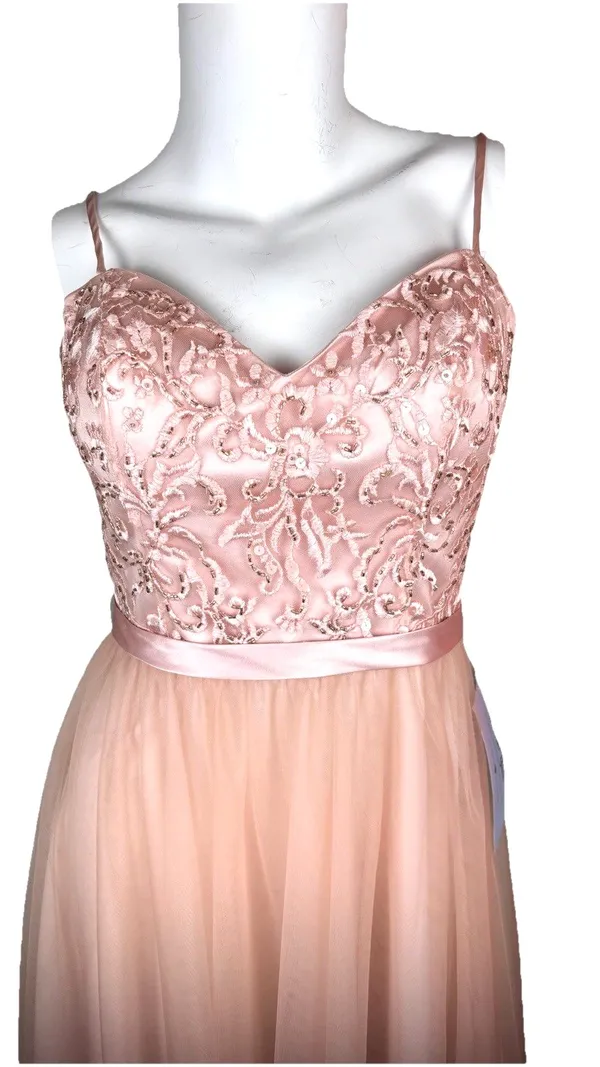 NWT Light Pink Chiffon Fairy Sequin Prom Bridesmaid Maxi Dress Size 8 Morilee - Image 3