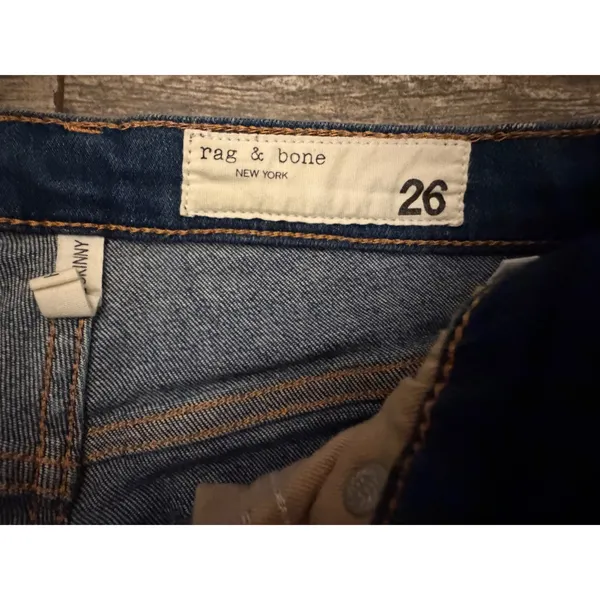 Rag & Bone High Rise Ankle Skinny Jeans Dark Wash Raw Step Hem Size 26‎ Modern - Image 3