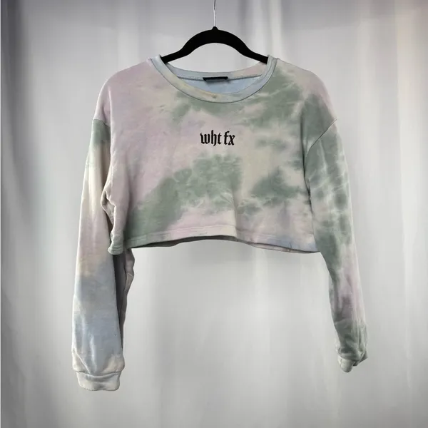 White Fox Boutique Tie Dye Cropped Sweatshirt‎ in Pink Green Multi Size Small - Image 2