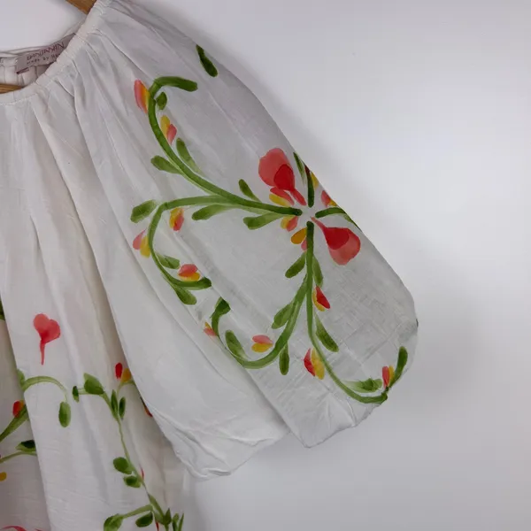 NWT Banjanan‎ Oana Puff Sleeve Top XS Watermelon Wat Artsy Silk Blend Cottage - Image 3