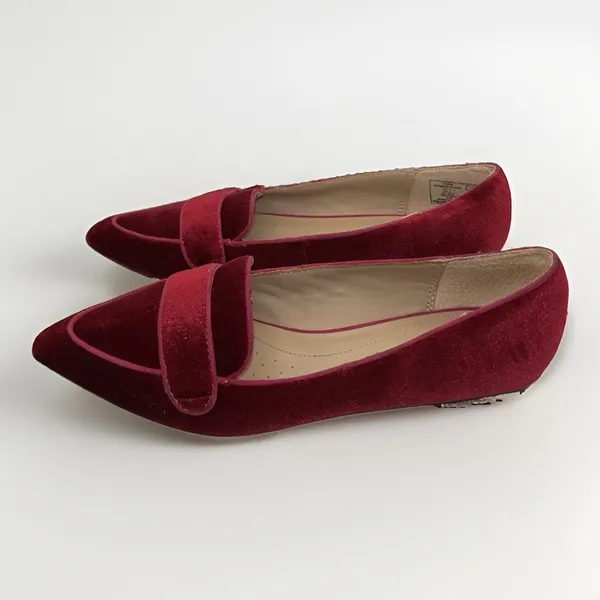 Lands End Womens Velvet Pointed Toe Loafer Flats Burgundy Red Size 7 Parisian - Image 2