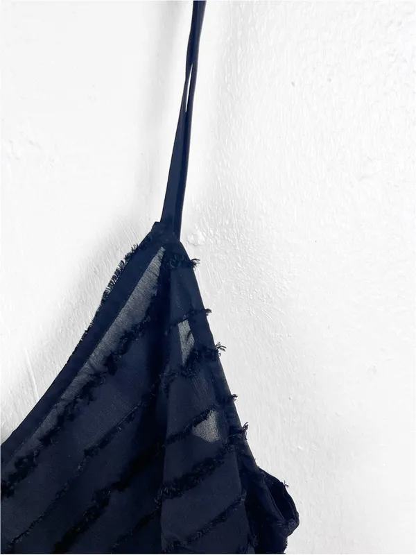 INTIMATELY FREE PEOPLE Black Sheer Geometric Print Fray Hem Cami Size Large Boho - Image 7